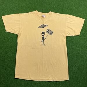 Vintage 1997 Alien UFO Graphic Tee Oneita Made USA Single Stitch Streetwear XL